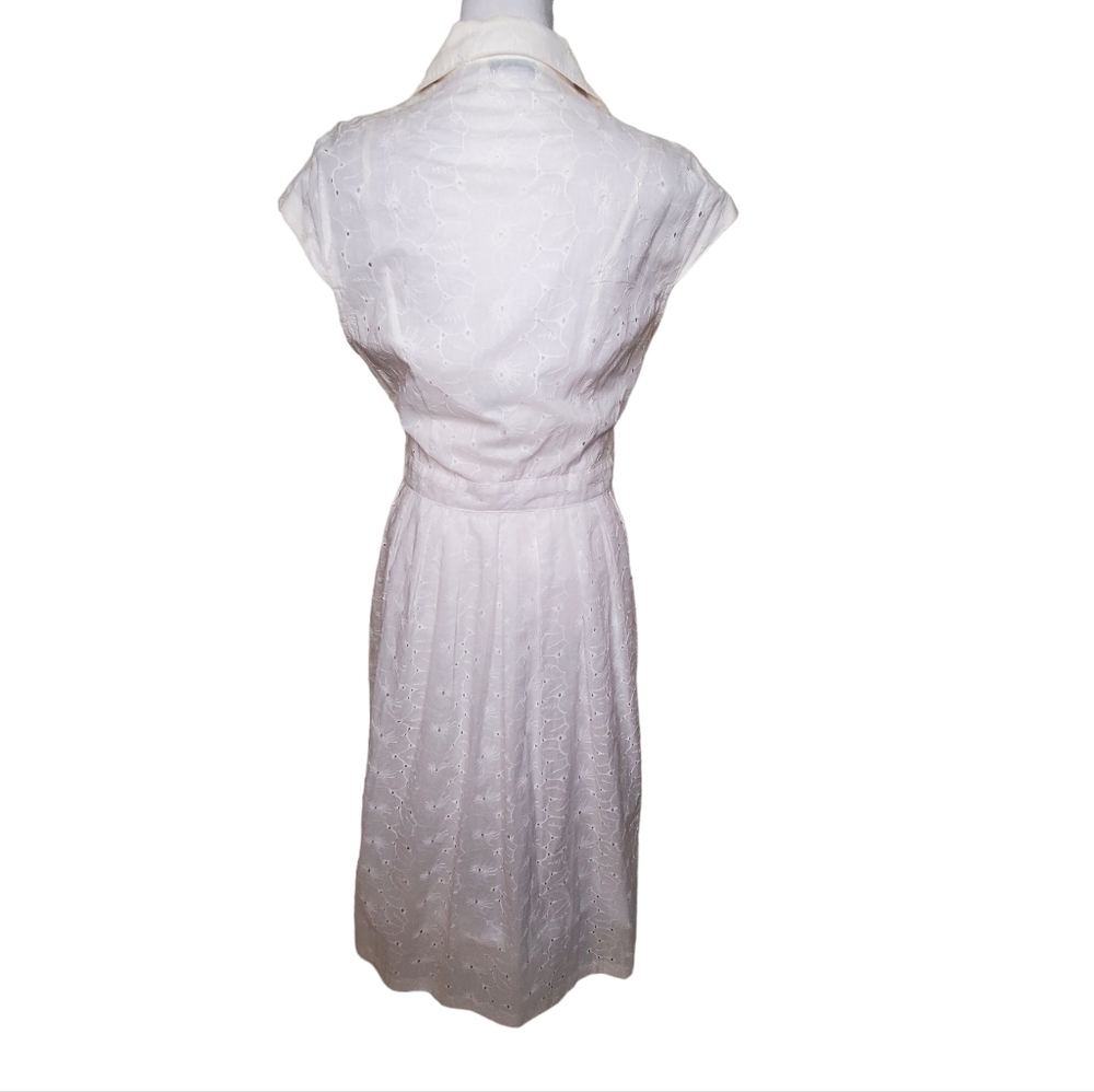 Vintage Y2k Shirt Dress, White Eyelet Lace Cap Sleeves Midi Sz 14P Cottagecore - Picture 6 of 12